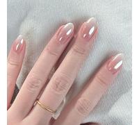 Ceboic 24Pcs French Press on Nails Short Almond, Nude Gradient Acrylic False Nails, Glossy Natural Reusable Fake Nails, Elegant Ballerina Full Cover Stick on Nail for Women and Girls Daily Wear