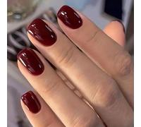 Ceboic 24Pcs French Press on Nails, Short Elegant Burgundy Fake Nails, Solid Color Glossy Acrylic False Nails with Glue Stickers, Natural Reusable Full Cover Stick on Nail for Women Girls Daily Wear
