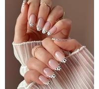 Ceboic 24Pcs French White False Nails Almond, Black Polka Dots Press on Nails Medium Length, Natural Acrylic Full Cover Fake Nails, Removable Artificial Stick on Nail for Women Girls Daily Wear