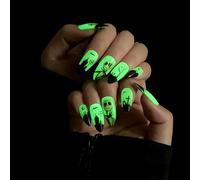 Ceboic 24pcs Halloween False Nails Almond, Glow in The Dark Press on Nails Medium Length, Reusable Cute Fake Nails Natural French Stick on Nails for Women Girls Cosplay Decoration
