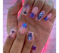 Ceboic 24Pcs Halloween False Nails Medium Coffin Purple Spider Fake Nails Cute Press on Nails Acrylic Full Cover Stick on Nails for Women and Girls DIY Nails Art