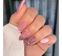 Ceboic 24pcs Halloween Press on Nails Almond Medium, 12 Sizes Pink French Tip False Nails, Artificial Full Cover Fake Nails with Spider Web Design, Reusable Stick on Nails for Women Girls Nail Art