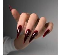 Ceboic 24Pcs Long Stiletto Press on Nails, Wine Red French Fake Nails, Solid Color Acrylic Glossy Full Cover False Nail, Handmade Glue on Nail, Ballerina Reusable Stick on Nails for Women Girls