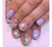 Ceboic 24Pcs Oval Fake Nails, Short Pale Purple Acrylic Press on Nails, Cute Flowers & Leaves Artificial False Nails with Adhesive Tabs, Natural Reusable Glue on Nail for Women and Girls DIY Manicure
