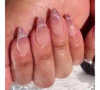 Ceboic 24Pcs Pink Purple Cat Eye French Press on Nails, Luxury Gradient False Nails Almond Medium, Glitter Ballerina Fake Nails, Reusable Artificial Stick on Nail Adhesive Tabs for Women Girls