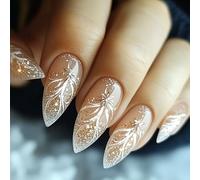 Ceboic 24Pcs Press on Nails Almond Medium, Gold Glitter False Nails, Ballerina Stiletto Fake Nails with Glue Stickers, Luxury Elegant Glue on Nail for Women and Girls Finger Decoration