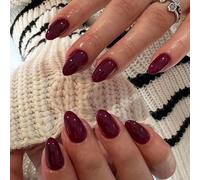 Ceboic 24Pcs Press on Nails Almond Medium, Wine Red French Tip False Nails, Glossy Burgundy Elegant Fake Nails, Pure Color Removable Acrylic Stick on Nail with Glue Stickers for Women Girls Nail Art