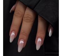 Ceboic 24Pcs Press on Nails Medium Almond, Glossy Pink White Gradient Fake Nails, Reusable Natural False Nails with Adhesive Tabs Acrylic French Manicure Kit for Women Girls Nail Art Accessories
