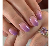 Ceboic 24Pcs Press on Nails Short Oval, Glossy Pink Purple Gradient False Nails Removable Almond Fake Nails, Full Cover Acrylic Stick on Nail with Glue Stickers for Women Girls Nail Art Accessories