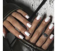 Ceboic 24Pcs Press on Nails Square, Short White Acrylic Fake Nails, Solid Color Removable Glossy False Nails, Elegant Full Cover Artificial Glue on Nail for Women and Girls Nail Art Accessories