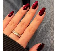 Ceboic 24Pcs Red Cat Eye Press on Nails Almond, French Tip False Nails Medium Long, Acrylic Full Cover Fake Nail, Glitter Burgundy Glue on Nail, Natural Reusable Stick on Nails for Women DIY Manicure