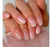 Ceboic 24Pcs Short Almond False Nails, Pink White Gradient French Press on Nails, Elegant Acrylic Glitter Fake Nail, Full Cover Artificial Glue on Nail, Natural Stick on Nails for Women and Girls