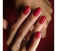 Ceboic 24Pcs Short Press on Nails, Solid Color French Tip Fake Nails, Glossy Reusable Maple Leaf Red False Nails with Glue Stickers, Artificial Stick on Nail Women Girls Nails Art Accessories