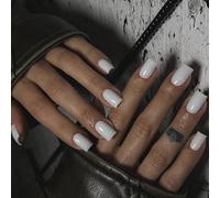 Ceboic 24Pcs Square Press on Nails Short, Pure White Fake Nails French Tip False Nails, Glossy Solid Color Full Cover Acrylic Reusable Stick on Nail for Women Girls Nail Art Decorations