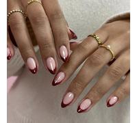 Ceboic 24Pcs Wine Red Press on Nails Almond, Medium French False Nails, Elegant Ballerina Artificial Fake Nails, Natural Reusable Glue on Nail, Acrylic Stick on Nail for Women Daily Holiday Wear