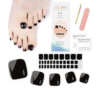 Ceboic 32 Pcs Semi Cured Gel Toe Nail Stickers, Black Gel Toenail Polish Strips Salon-Quality Gel Pedicure Stickers, Solid Color Toenail Wraps with Prep Pads, Nail File & Wood Stick, Requires UV Light