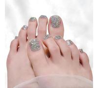 Ceboic 34Pcs Semi Cured Gel Nail Strips, Solid Color Toenail Stickers - Salon-Quality Toenail Wraps, Easy to Apply & Remove (Glitter Silver)