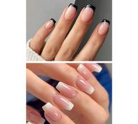 Ceboic 48Pcs Press on Nails French Tip, Short Square False Nails Set Pink White Gradient Fake Nails with Black Border, Removable Full Cover Acrylic Glue on Nails for Women Girls Nails Art 2 Packs