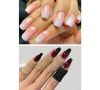 Ceboic 48Pcs Press on Nails Medium Coffin, French Tip Fake Nails Red Black Gradient White Pink False Nails Set, Artificial Full Cover Acrylic Stick on Nails for Women Girls Nails Art 2 Packs