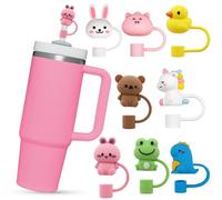 Ceboic 8Pcs Straw Covers Caps Compatible with Stanley, Cute Cartoon Animals Straw Tip Covers, Reusable 10 mm Dust-Proof Food Grade Straw Toppers for Stanley 30&40 Oz Tumbler Accessories