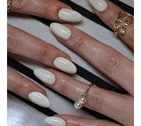 Ceboic Beige False Nails Medium Almond French Tip Press on Nails Acrylic Gel Fake Nails Classic Solid Color Removable Full Cover Stick on Nail for Women Girls DIY Manicure Decoration 24 Pcs