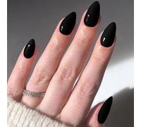 Ceboic Black False Nails Medium Almond French Tip Press on Nails Acrylic Gel Fake Nails Classic Solid Color Removable Full Cover Stick on Nail for Women Girls DIY Manicure Decoration 24 Pcs