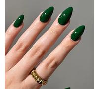 Ceboic Dark Green False Nails Medium Almond French Tip Press on Nails Acrylic Gel Fake Nails Classic Solid Color Removable Full Cover Stick on Nail for Women Girls DIY Manicure Decoration 24 Pcs