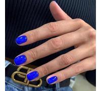 Ceboic False Nails Short, Square French Press on Nails, Royal Blue Glossy Solid Color Full Cover Acrylic Fake Nails, Natural Removable Elegant Stick on Nail for Women and Girls Daily Party Wear 24Pcs