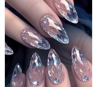 Ceboic French Stiletto False Nails Medium, 24Pcs Almond Press on Nails White Gradient Elegant Fake Nails with Glue Stickers, Natural & Reusable Full Cover Acrylic Stick on Nail for Women and Girls