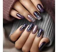 Ceboic French Tip Press on Nail Medium, 24Pcs Square Fake Nails Night Sky Stars False Nails Glossy Full Cover Glue on Nails, Luxury Glitter Acrylic Stick on Nail for Women DIY Manicure Decoration