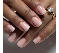 Ceboic French Tip Press on Nails Short Square, Nude White Gradient False Nails, Elegant Acrylic Gel Fake Nails, Reusable Natural Full Cover Stick on Nail for Women Daily Party Wedding Wear 24PCS