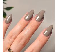 Ceboic Gray False Nails Medium Almond French Tip Press on Nails Acrylic Gel Fake Nails Classic Solid Color Removable Full Cover Stick on Nail for Women Girls DIY Manicure Decoration 24 Pcs