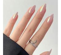 Ceboic Pack of 24 Almond Artificial Nails, Aurora French Press On Nails, Glossy Full Cover Fingernails for Sticking, Elegant Ballerina Acrylic Nails, Removable False Nails for Women Girls Nail Art