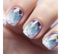 Ceboic Press on Nails Short, 24Pcs Square Purple Blue Smudge False Nails French Tip Fake Nails with Design, Ballerina Glue on Nails Natural Acrylic Full Cover Stick on Nails for Women and Girls