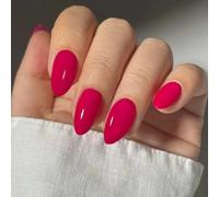 Ceboic Rose Red False Nails Medium Almond French Tip Press on Nails Acrylic Gel Fake Nails Classic Solid Color Removable Full Cover Stick on Nail for Women Girls DIY Manicure Decoration 24 Pcs