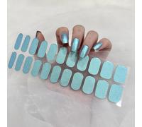 Ceboic Semi Cured Gel Nail Strips, 22PCS Glossy Extra Long Gel Nail Stickers, Soft Self-Adhesive Nail Wraps Salon-Quality Nail Polish Strips, French Manicure Set UV/LED Lamp Required, Chameleon Blue