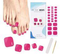 Ceboic Semi Cured Gel Toenail Strips, 26Pcs Solid Color Toe Nail Polish Stickers, Self-Adhesive Toenail Wraps Salon Quality Pedicure Strips with Prep Pads, Nail File & Wood Stick (Rose Red)
