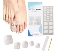Ceboic Semi Cured Gel Toenail Strips, 26Pcs Solid Color Toe Nail Polish Stickers with Glossy Gel Finishing, Salon Quality Full Wraps Self-Adhesive Pedicure Strips Kit for Women Girls (Snow White)