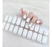 Ceboic Semi Cured Gel Wraps, 22PCS White Glitter Polish Strips, Soft Self-Adhesive Stickers, Salon-Quality Manicure Set Long Lasting Gel Polish Strips UV/LED Lamp Required