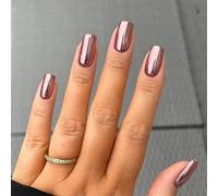 Ceboic Square Press on Medium French False Nails - Pure Colour Acrylic Tips With Aurora Glitter Glossy Finish - Artificial Natural Stick on Set for Women and Girls 24Pcs