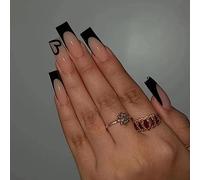 Ceboic Square Press on Nails Long, 24Pcs Acrylic Fake Nails in 12 Sizes, Glossy Natural Stick on Nails, Reusable Glue on Nail with Elegant Designs for Women and Girls DIY Manicure - Black Border