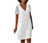 Ceboyel Women 2023 Summer Linen Dresses Cotton Boho Shirt Dresses Midi Length Casual Dress Trendy Ladies Beach Outfits, White #12, XXL
