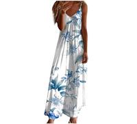 Ceboyel Women Floral Spaghetti Strap Sundress Casual Summer Long Maxi Dress Vneck Sexy Boho Dresses Trendy Beach Clothes 2024, Colorful #37, S