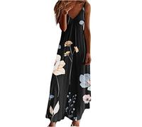 Ceboyel Women Floral Spaghetti Strap Sundress Casual Summer Long Maxi Dress Vneck Sexy Boho Dresses Trendy Beach Clothes 2023, Black #20, XL