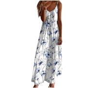 Ceboyel Women Floral Spaghetti Strap Sundress Casual Summer Long Maxi Dress Vneck Sexy Boho Dresses Trendy Beach Clothes 2024, Blue #40, M