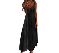 Ceboyel Women Floral Spaghetti Strap Sundress Casual Summer Long Maxi Dress Vneck Sexy Boho Dresses Trendy Beach Clothes 2024, Black #28, M