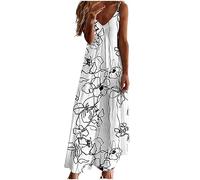 Ceboyel Women Floral Spaghetti Strap Sundress Casual Summer Long Maxi Dress Vneck Sexy Boho Dresses Trendy Beach Clothes 2023, White #17, L