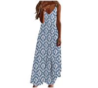 Ceboyel Women Floral Spaghetti Strap Sundress Casual Summer Long Maxi Dress Vneck Sexy Boho Dresses Trendy Beach Clothes 2024, Blue #44, XL