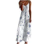 Ceboyel Women Floral Spaghetti Strap Sundress Casual Summer Long Maxi Dress Vneck Sexy Boho Dresses Trendy Beach Clothes 2024, Blue #42, L