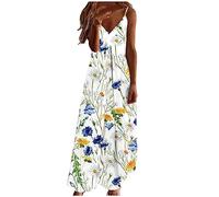 Ceboyel Women Floral Spaghetti Strap Sundress Casual Summer Long Maxi Dress Vneck Sexy Boho Dresses Trendy Beach Clothes 2023, Yellow #28, 3XL